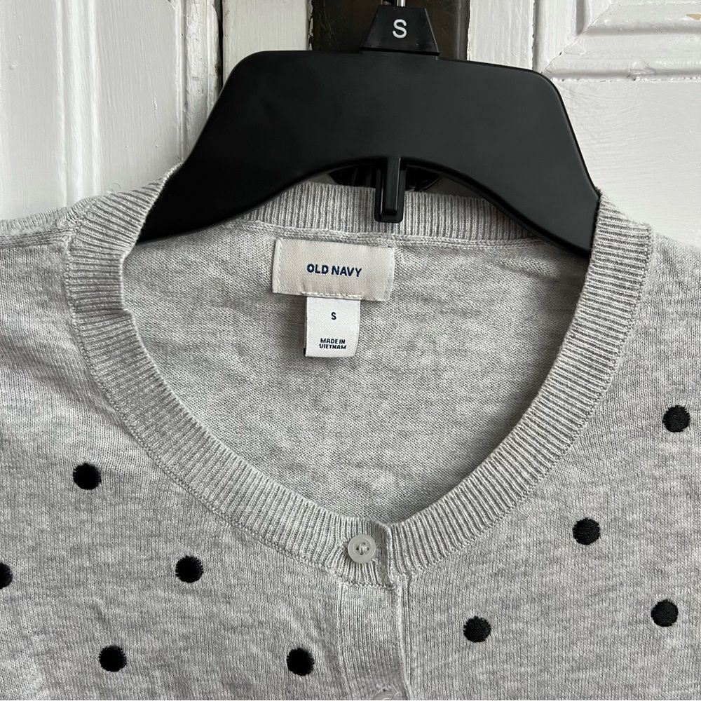 Old Navy Gray & Black Polka Dot Button-Down 100% Cotton Cardigan Sweater S - Picture 2 of 3